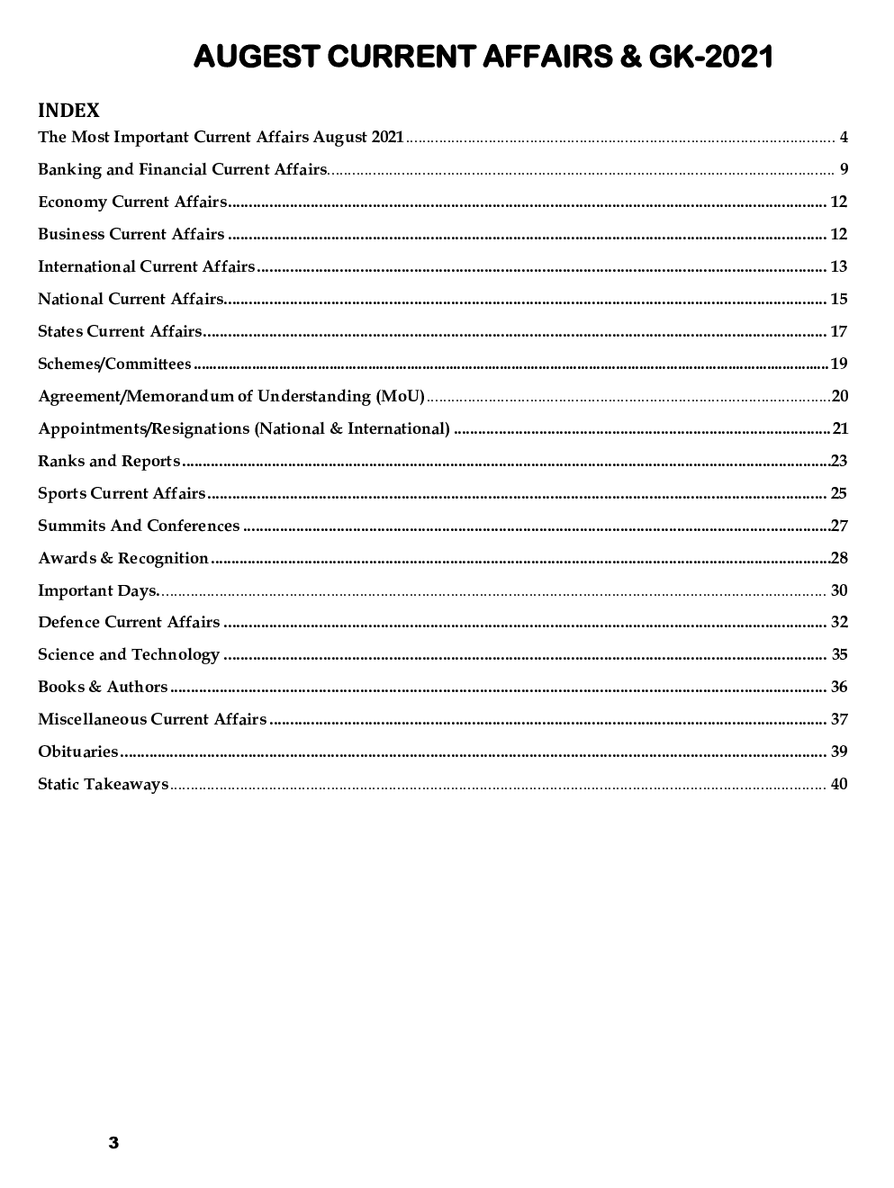 &nbsp;Current Affairs & GK For August-November 2021 - Page 3