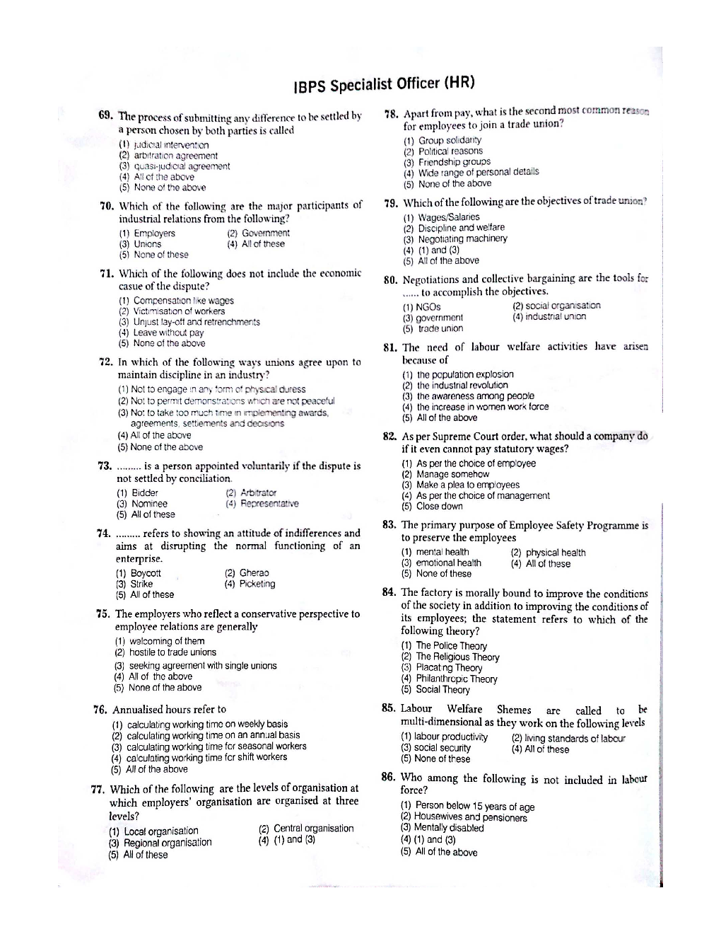 IBPS SO Mains HR/Personal Officer Previous Year Question Paper-2018 With Answer - Page 3