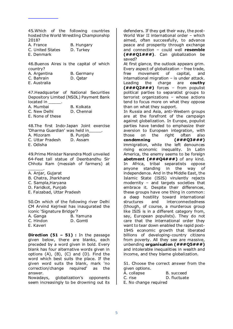 IBPS SO Mains Law Officer Previous Year Question Paper-2018 With Answer - Page 5