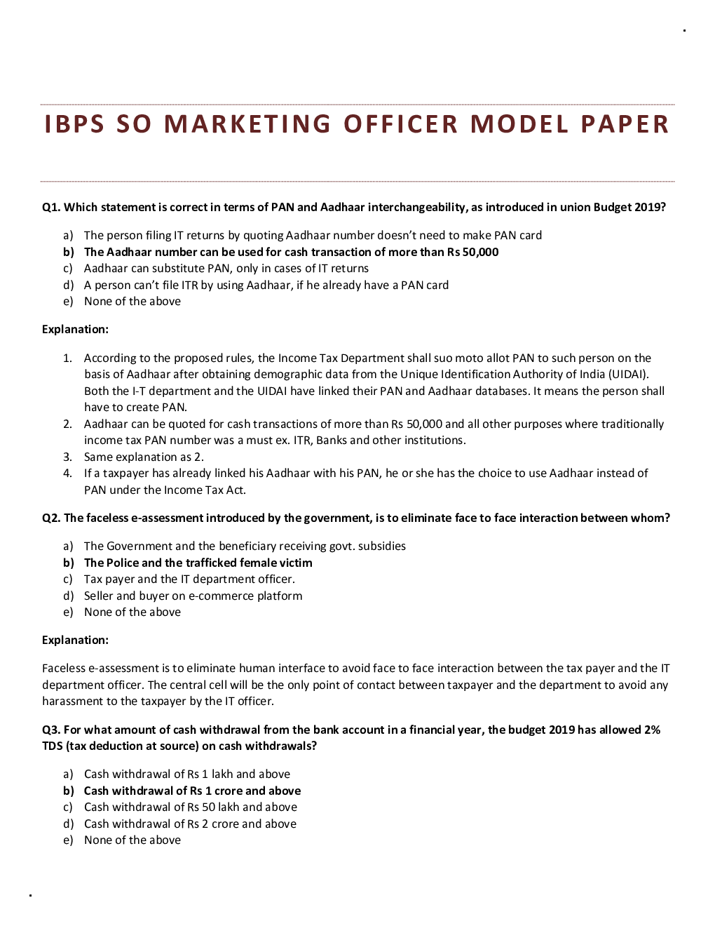 IBPS SO Mains Marketing Officer Previous Year Question Paper-2019 With Answer - Page 2