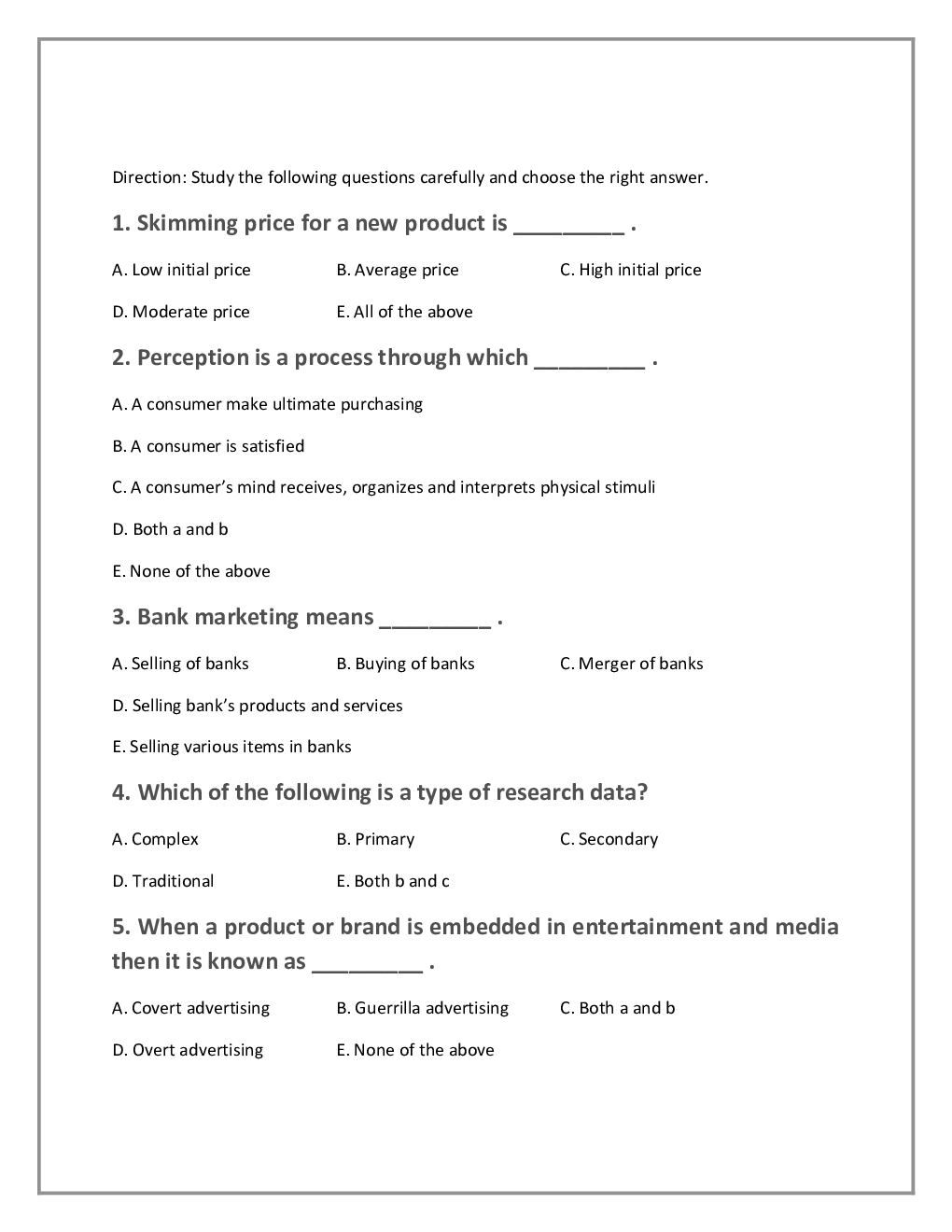 IBPS SO Mains Marketing Officer Previous Year Question Paper-2020 With Answer - Page 2