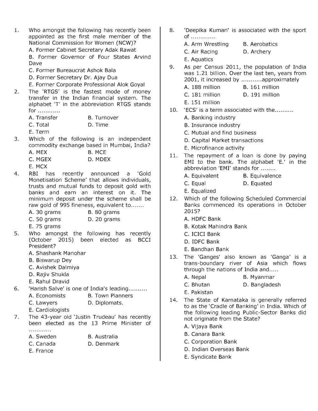 RBI Grade B Question Paper With Solution 2015 - Page 2