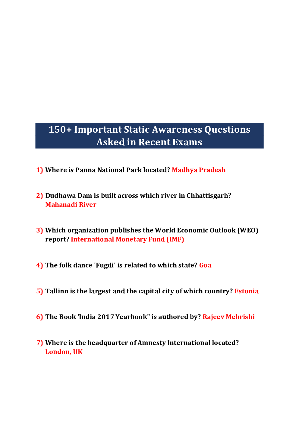 Important Static GK Questions with Answer Asked in Recent Competitive Exams - Page 2