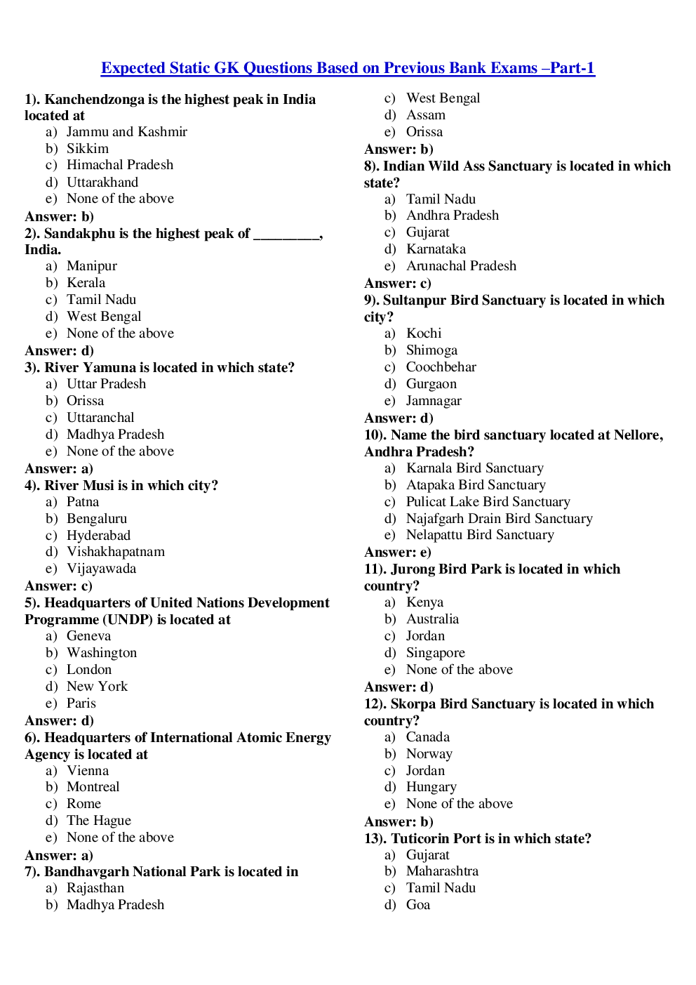 100 Expected Static GK Questions with Answers - Page 2