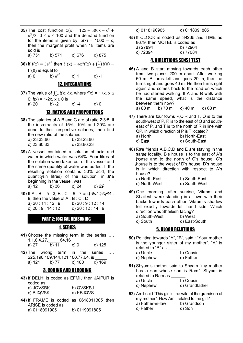 CA Foudation Business Mathematics Logical Reasoning and StatisticsQuestion paper-2020 - Page 4