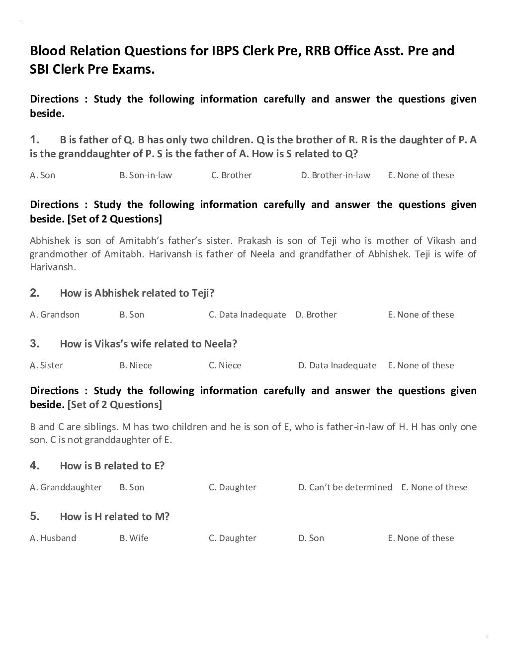 General Competitive Exam MCQs For Blood Relation - Page 2
