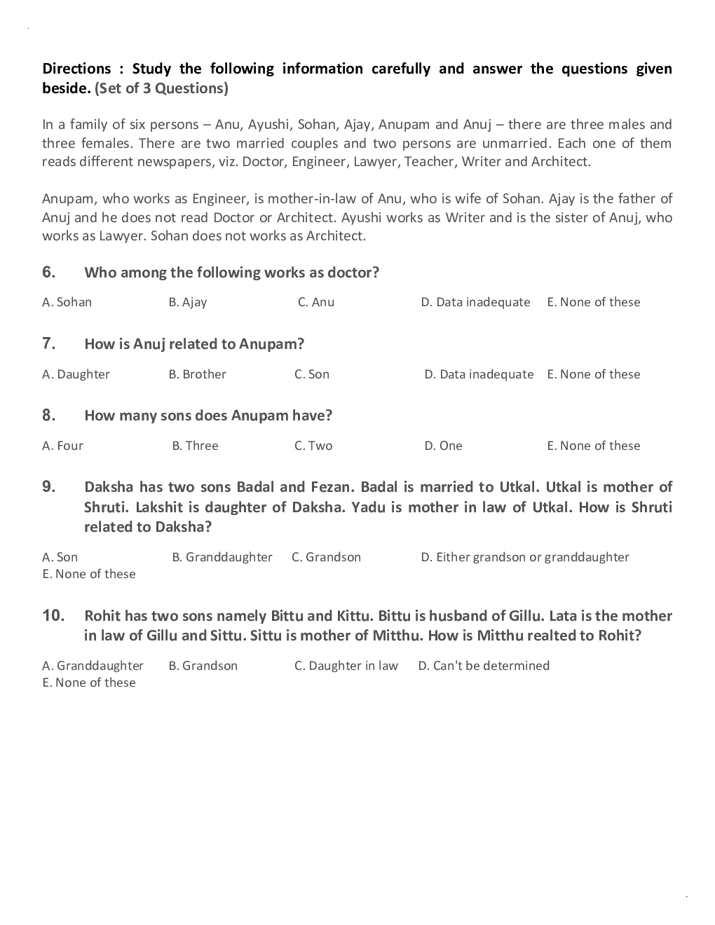 General Competitive Exam MCQs For Blood Relation - Page 3