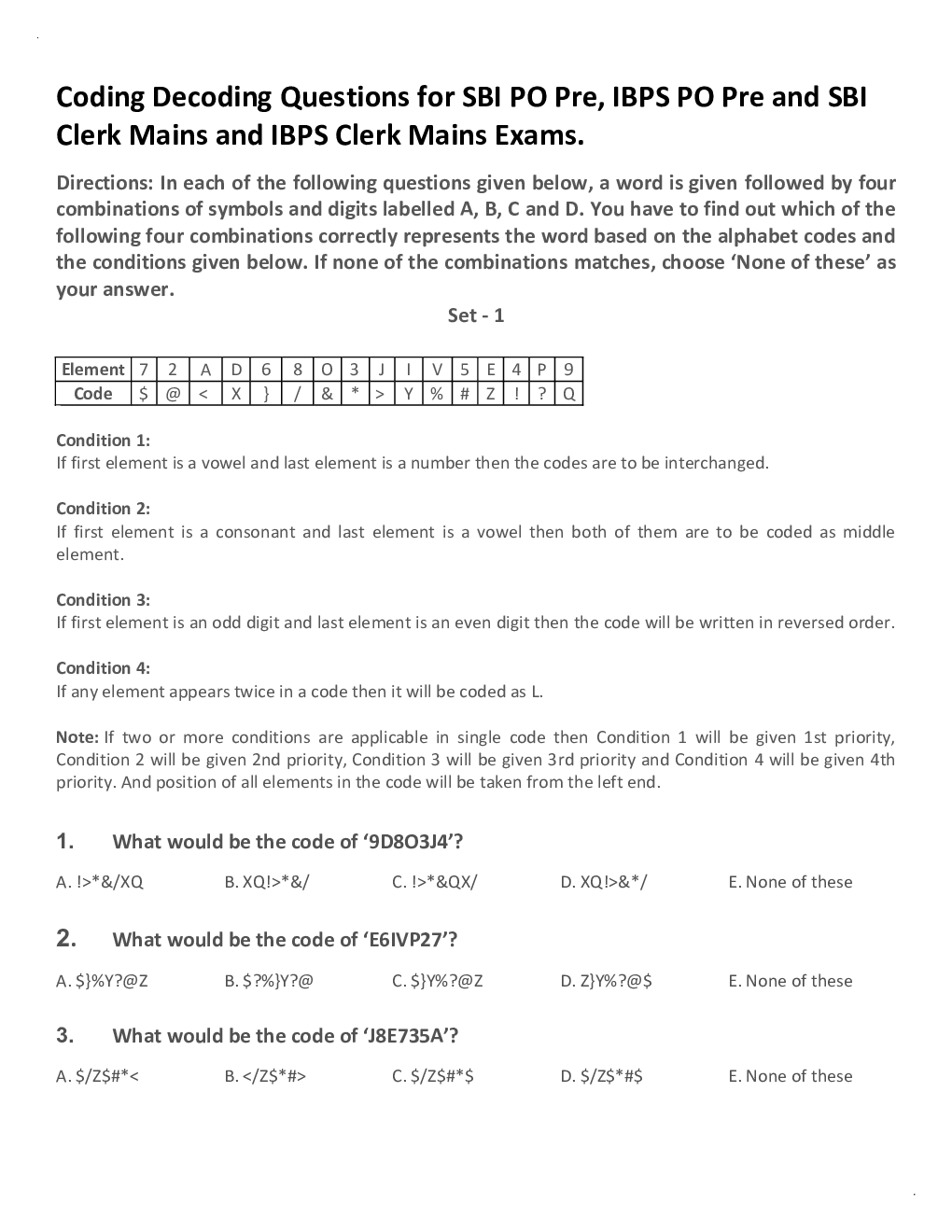 General Competitive Exam MCQs For Coding Decoding - Page 2