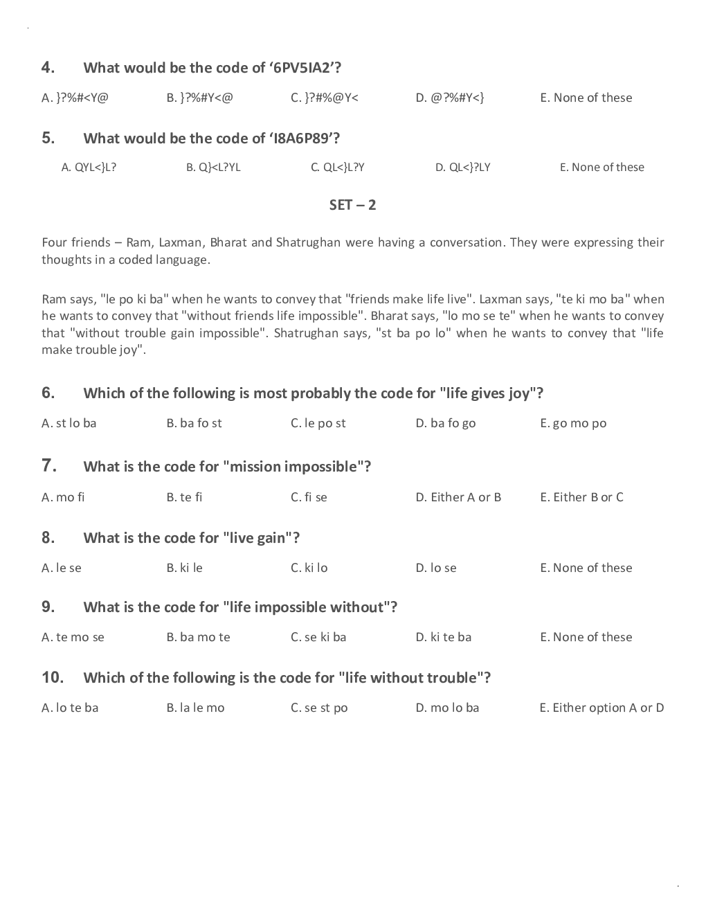 General Competitive Exam MCQs For Coding Decoding - Page 3