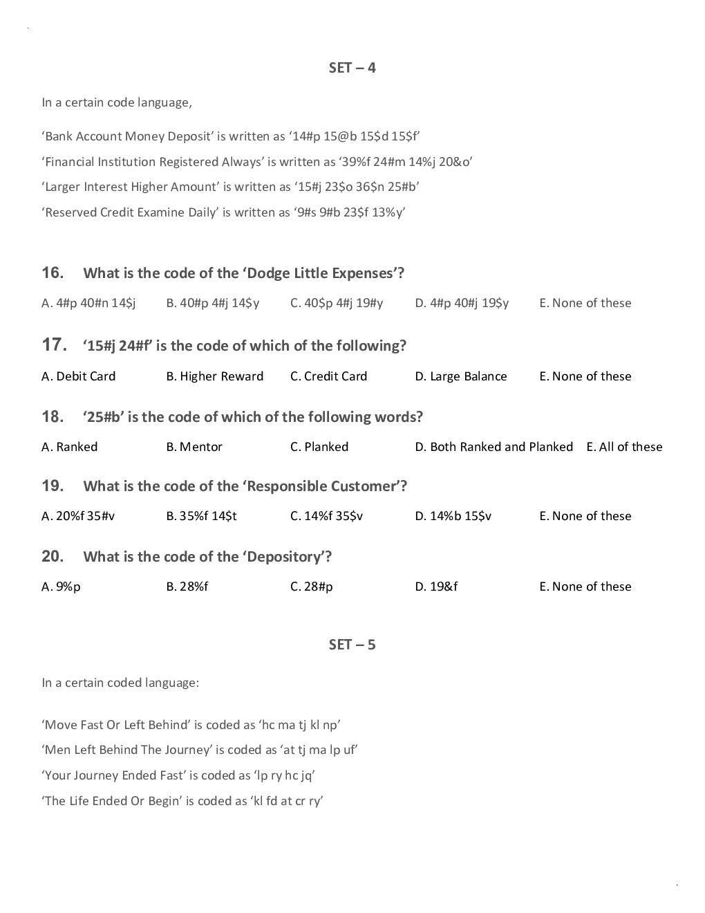 General Competitive Exam MCQs For Coding Decoding - Page 5