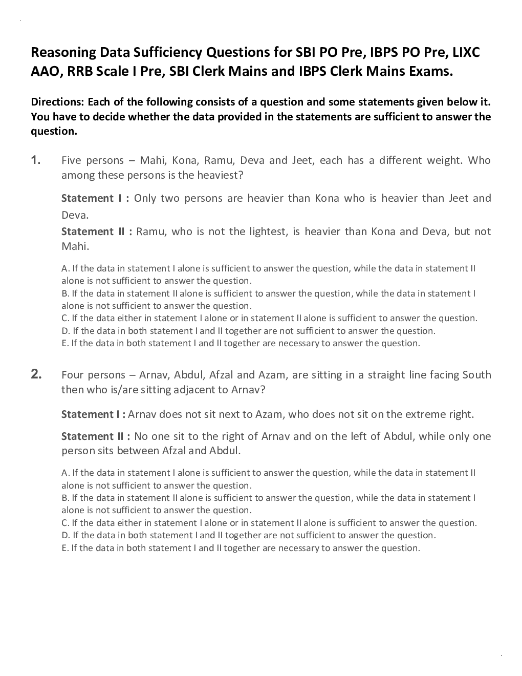 General Competitive Exam MCQs For Data Sufficiency - Page 2