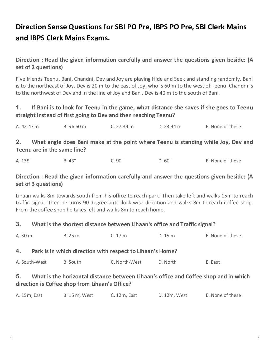 General Competitive Exam MCQs For Direction Sense - Page 2