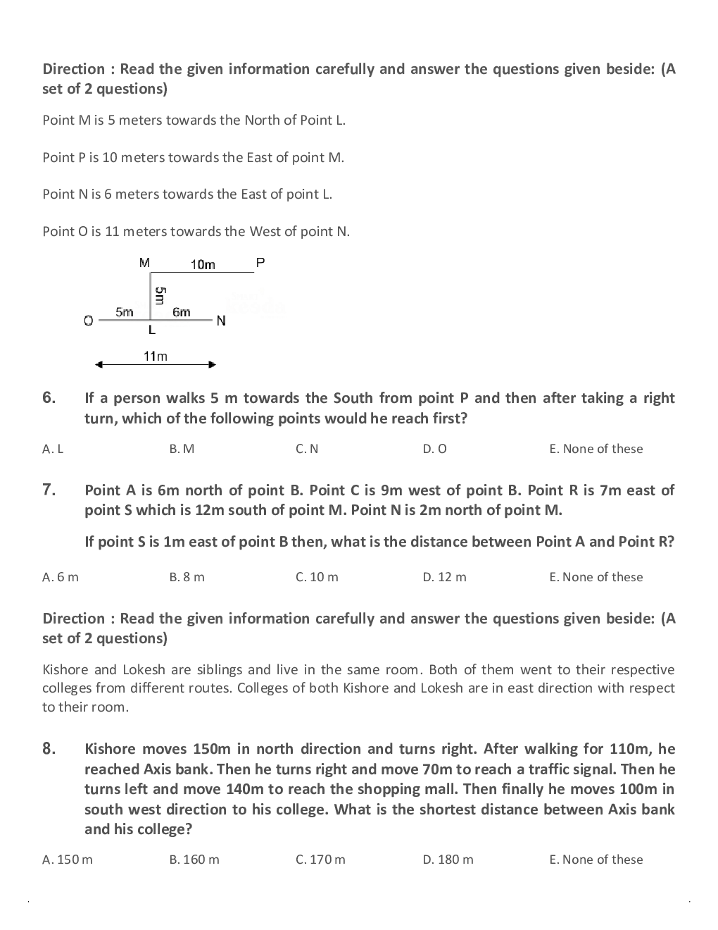 General Competitive Exam MCQs For Direction Sense - Page 3