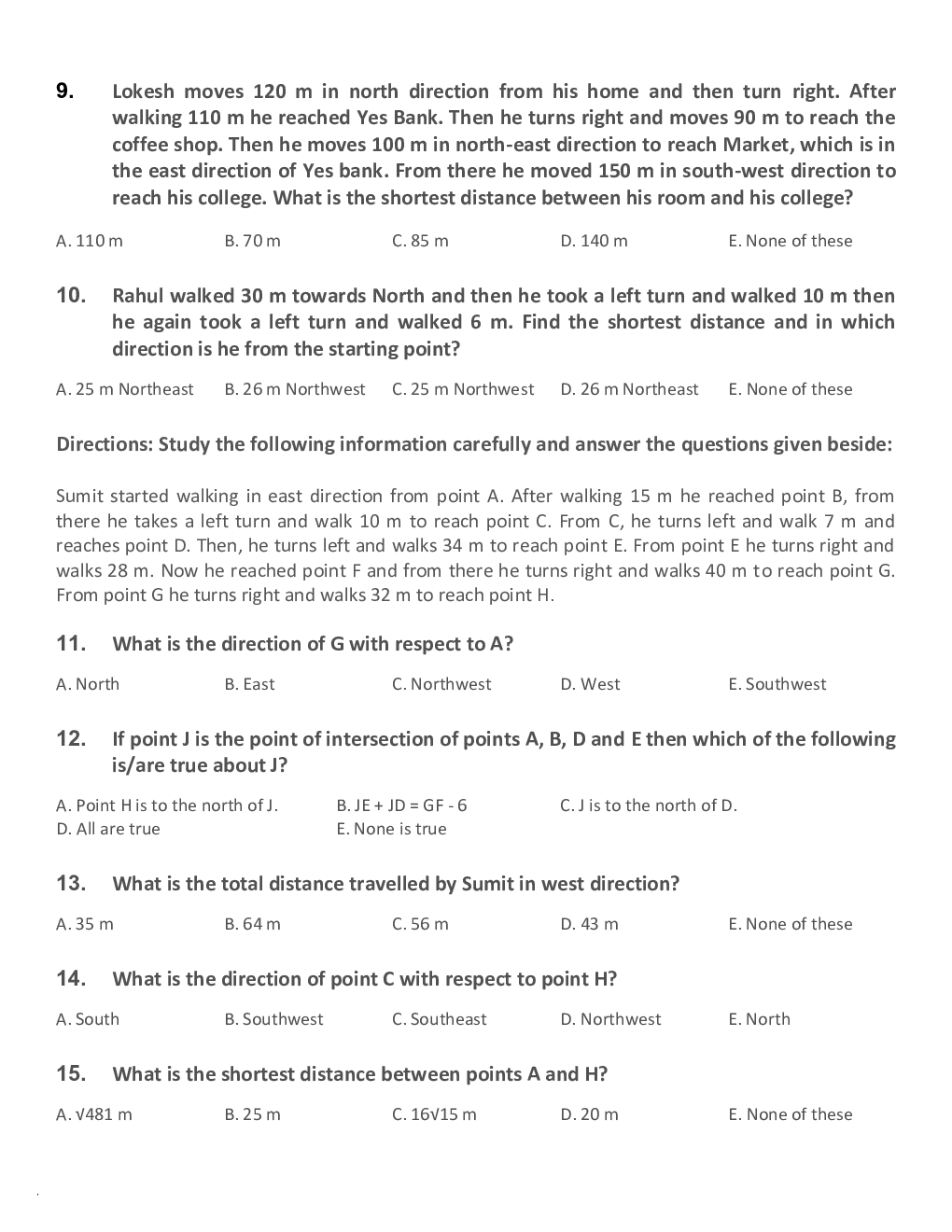 General Competitive Exam MCQs For Direction Sense - Page 4