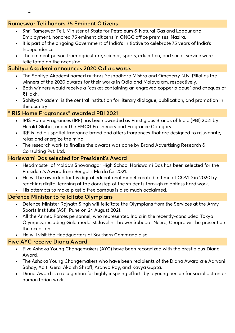 Monthly Current Affairs Capsule August 2021 - Page 4