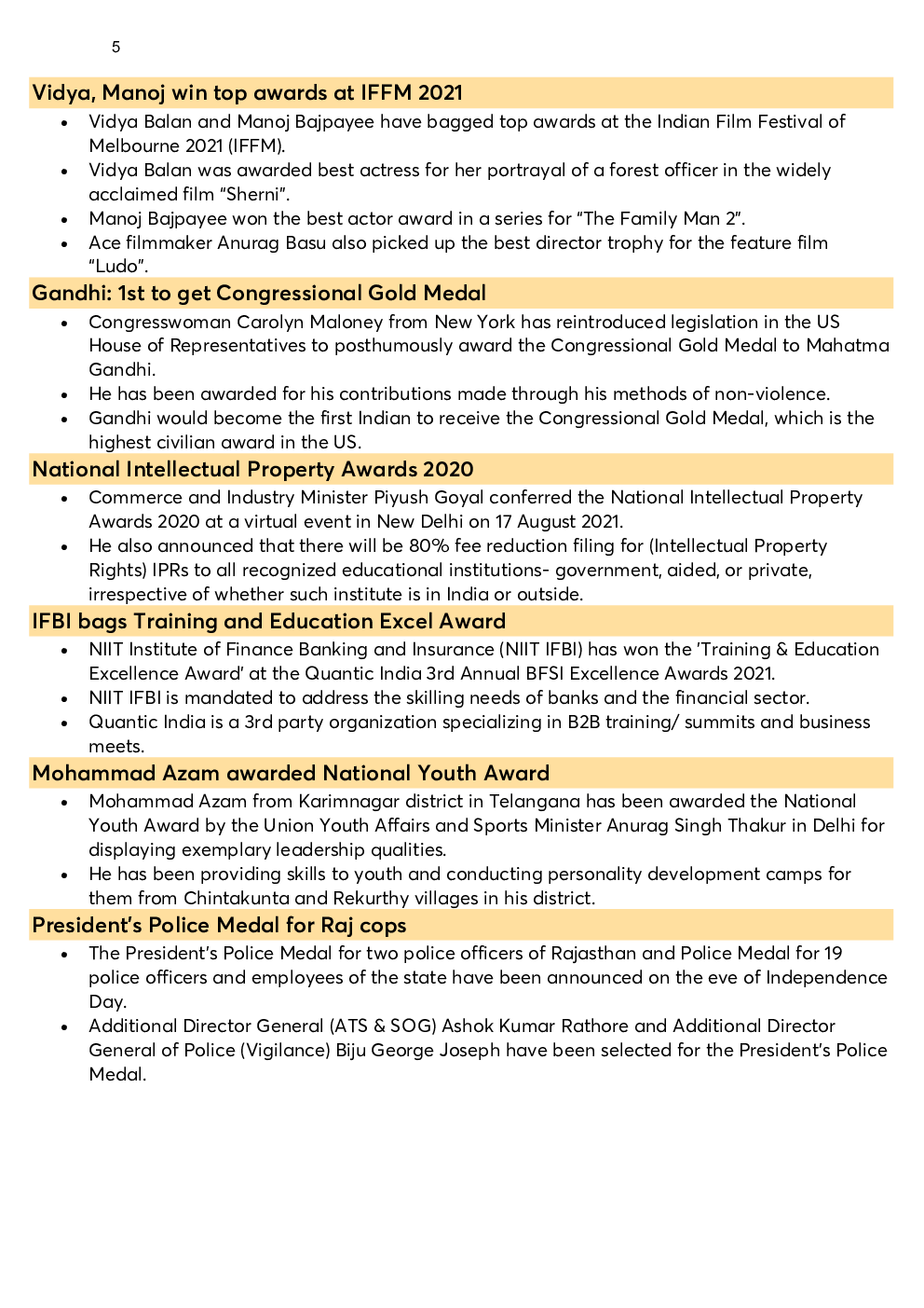 Monthly Current Affairs Capsule August 2021 - Page 5