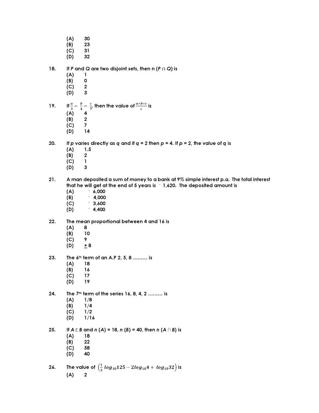 CA Foundation MCQs Paper-3 Business Mathematics, Logical Reasoning And Statistics - Page 4