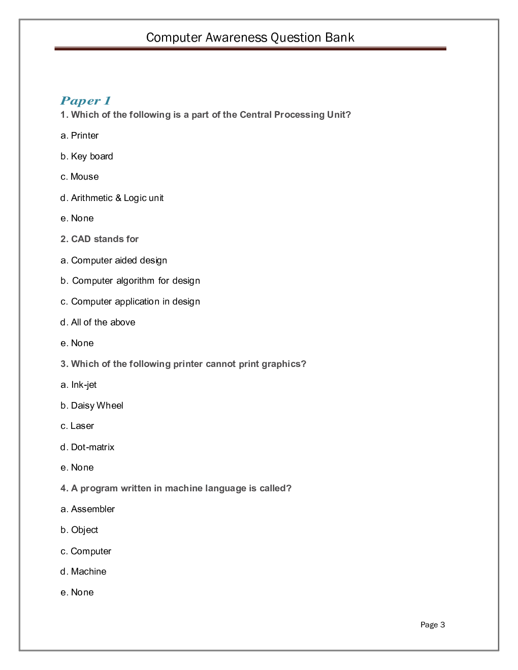 Computer Awareness Question Bank - Competitive Exam Preparation - Page 4