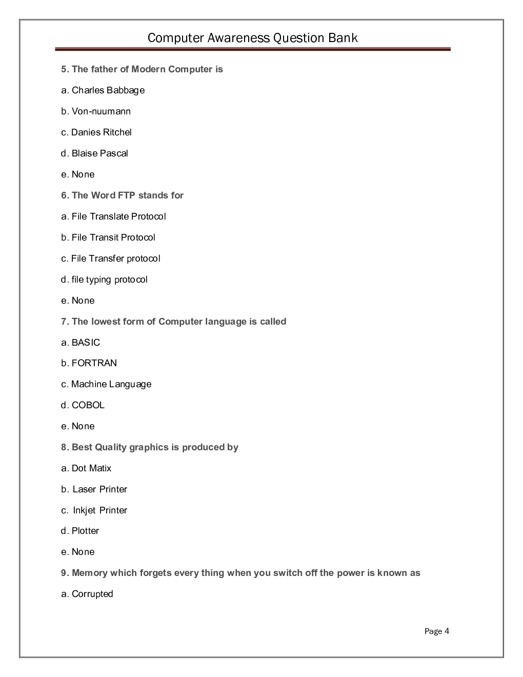 Computer Awareness Question Bank - Competitive Exam Preparation - Page 5