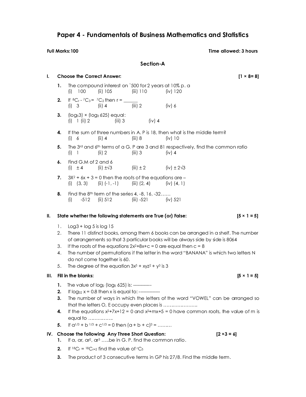 CS Foundation Sample Paper-4 Fundamentals Of Business Mathematics And Statistics - Page 2