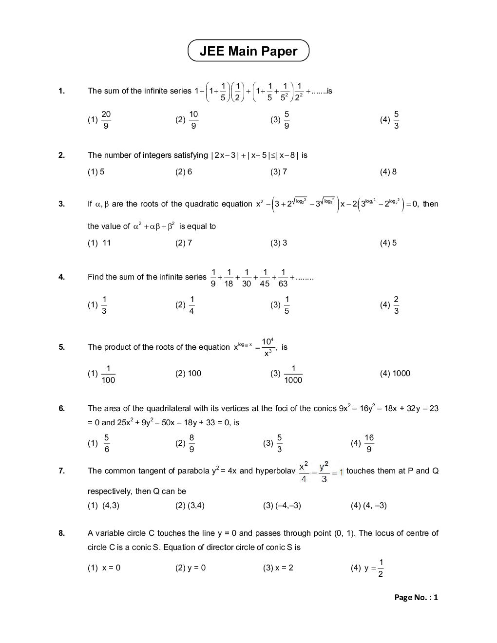 JEE Main Sample Paper Set 9 - Page 2