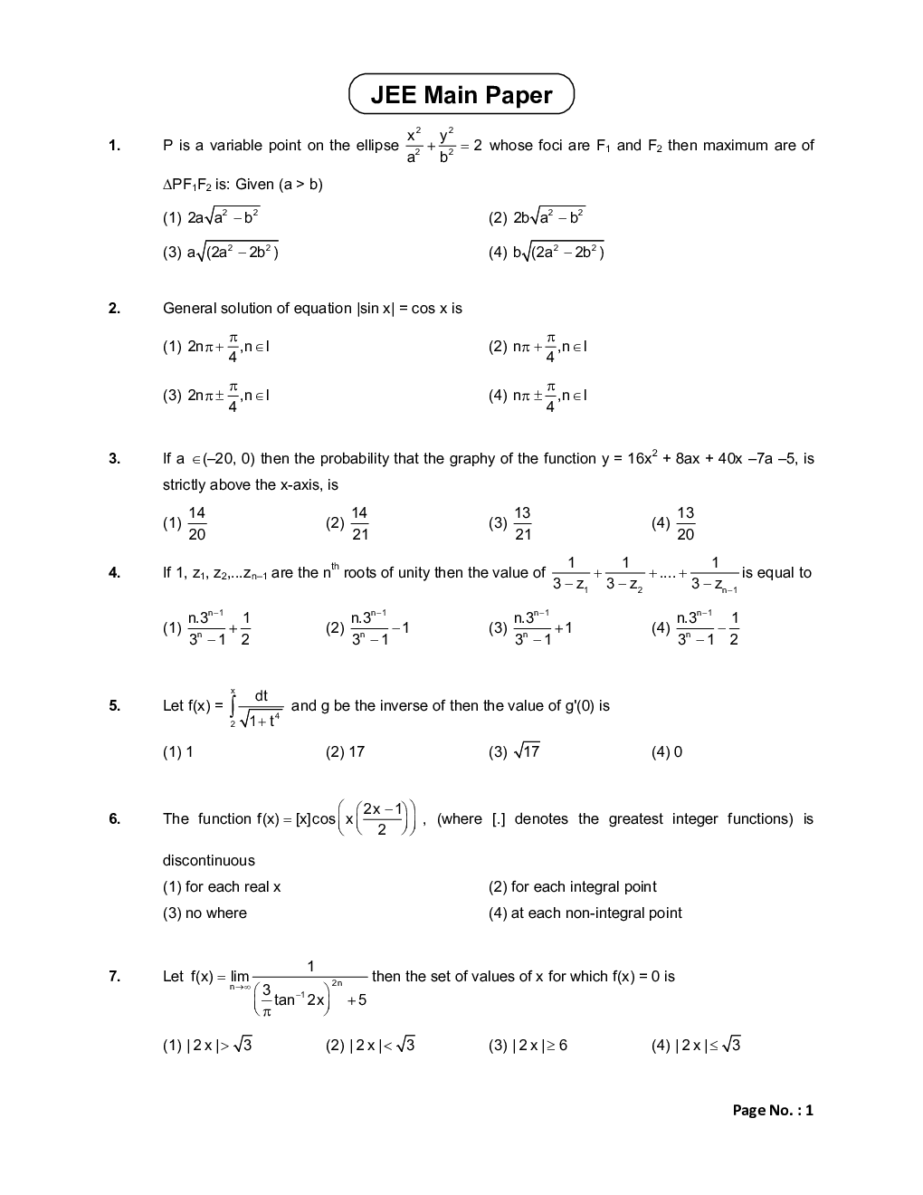 JEE Main Sample Paper Set 14 - Page 2