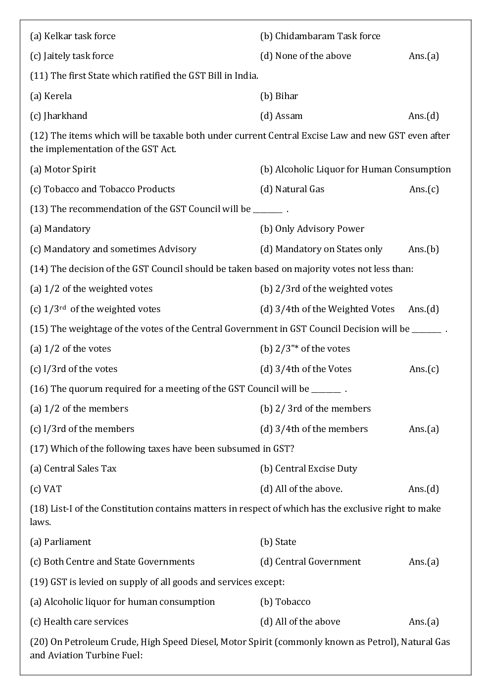 CS Executive MCQs For Indirect Taxes - Page 3