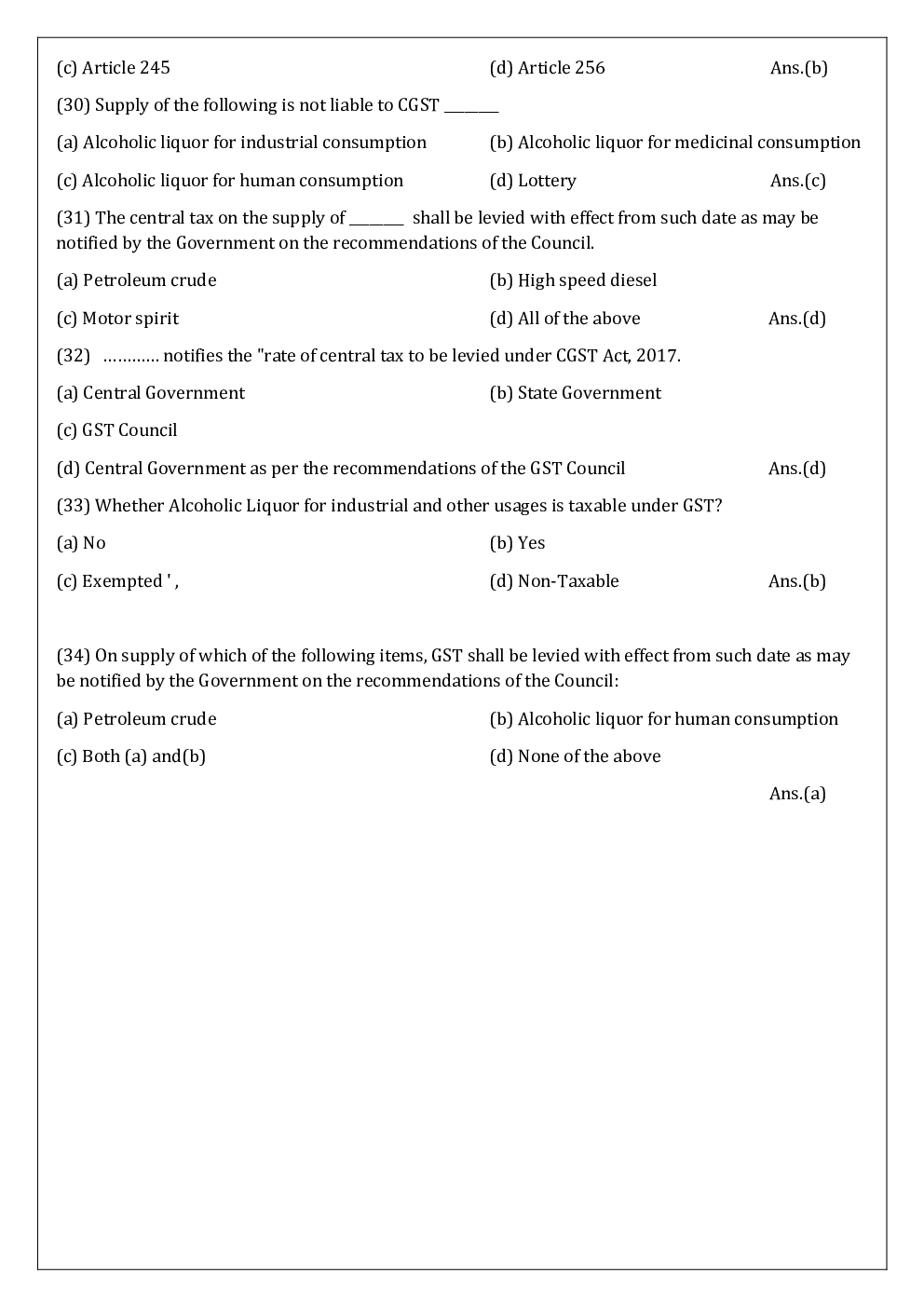 CS Executive MCQs For Indirect Taxes - Page 5