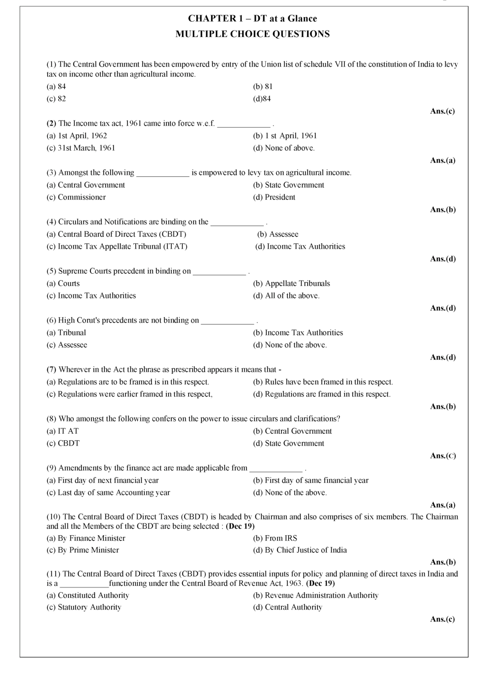 CS Executive MCQs For Tax Law - Page 3