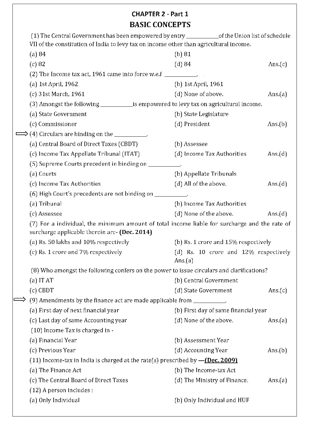 CS Executive MCQs For Tax Law - Page 5