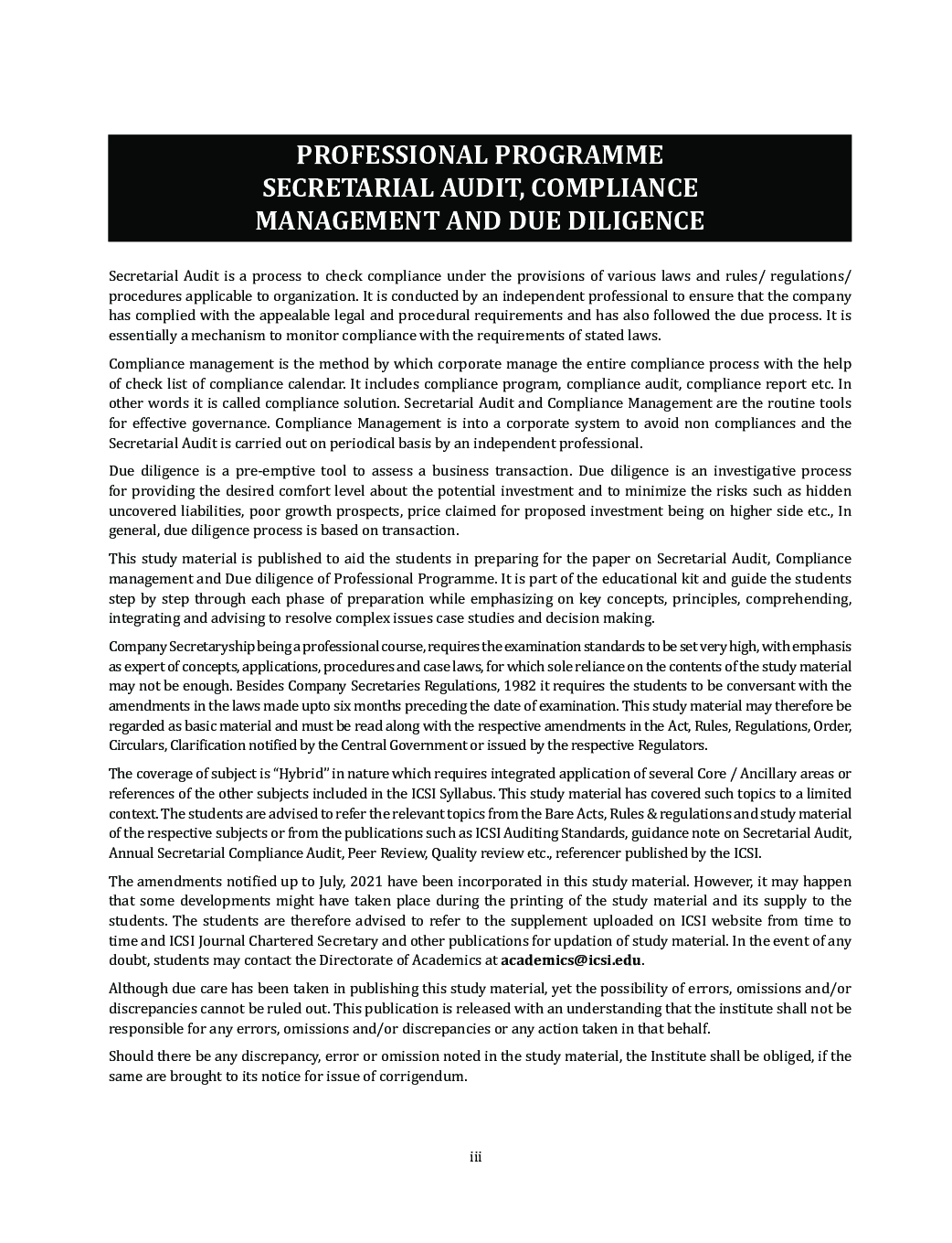 CS Professional Study Material Paper-4 Secretarial Audit Compliance Management And Due Diligence - Page 3