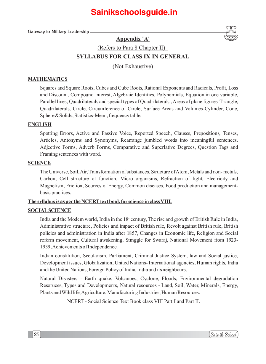 All India Sainik School Entrance Exam Syllabus 2022 Class-6  - Page 2