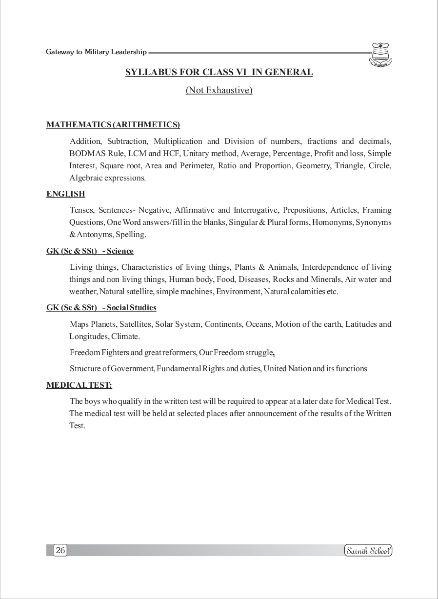 All India Sainik School Entrance Exam Syllabus 2022 Class-6  - Page 3