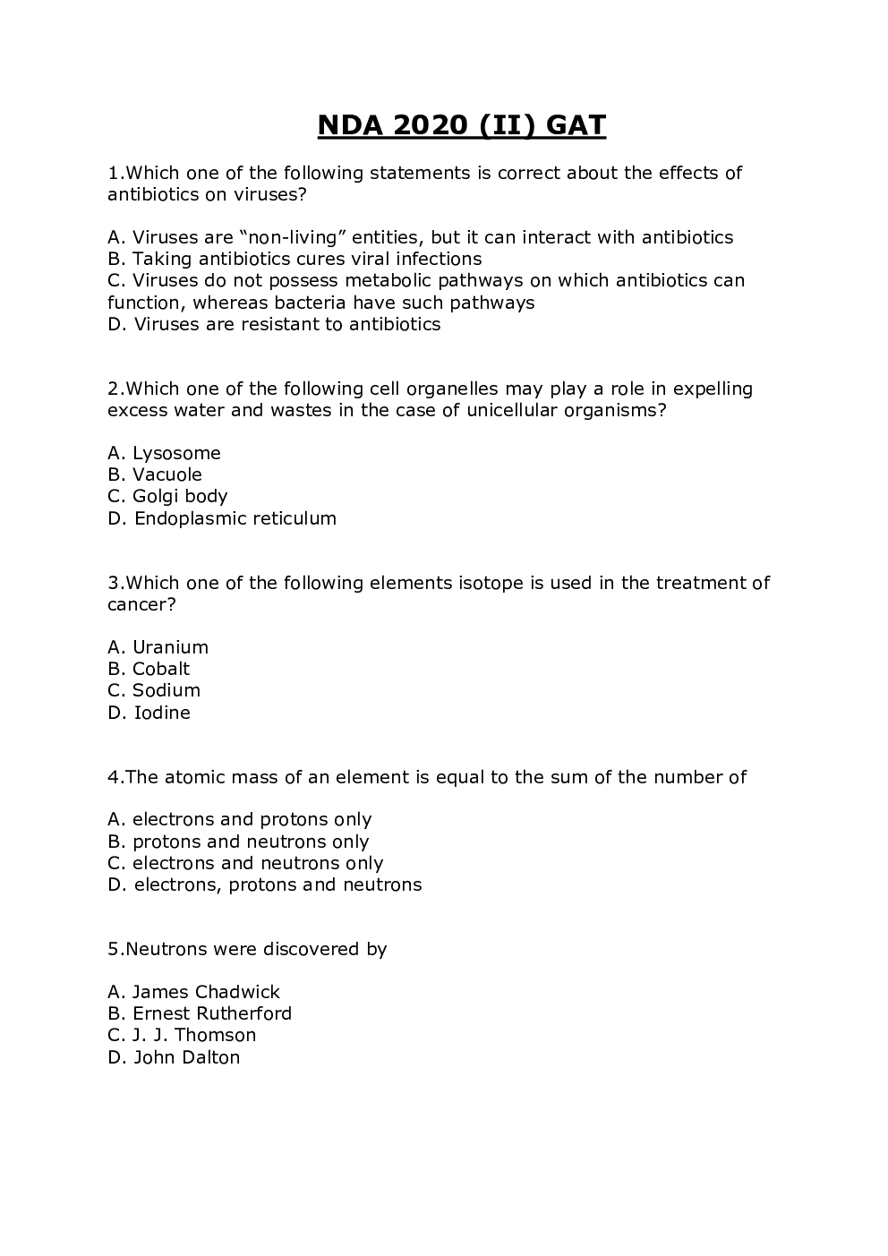 NDA Paper 2 General Aptitude Question With Answer Key 2020 to 2021 - Page 2