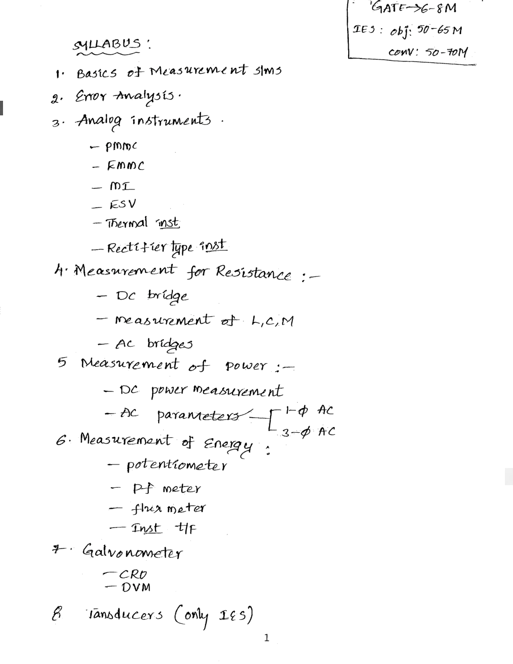 Electrical Engineering Hand Written Notes Electrical Measurment - Page 2