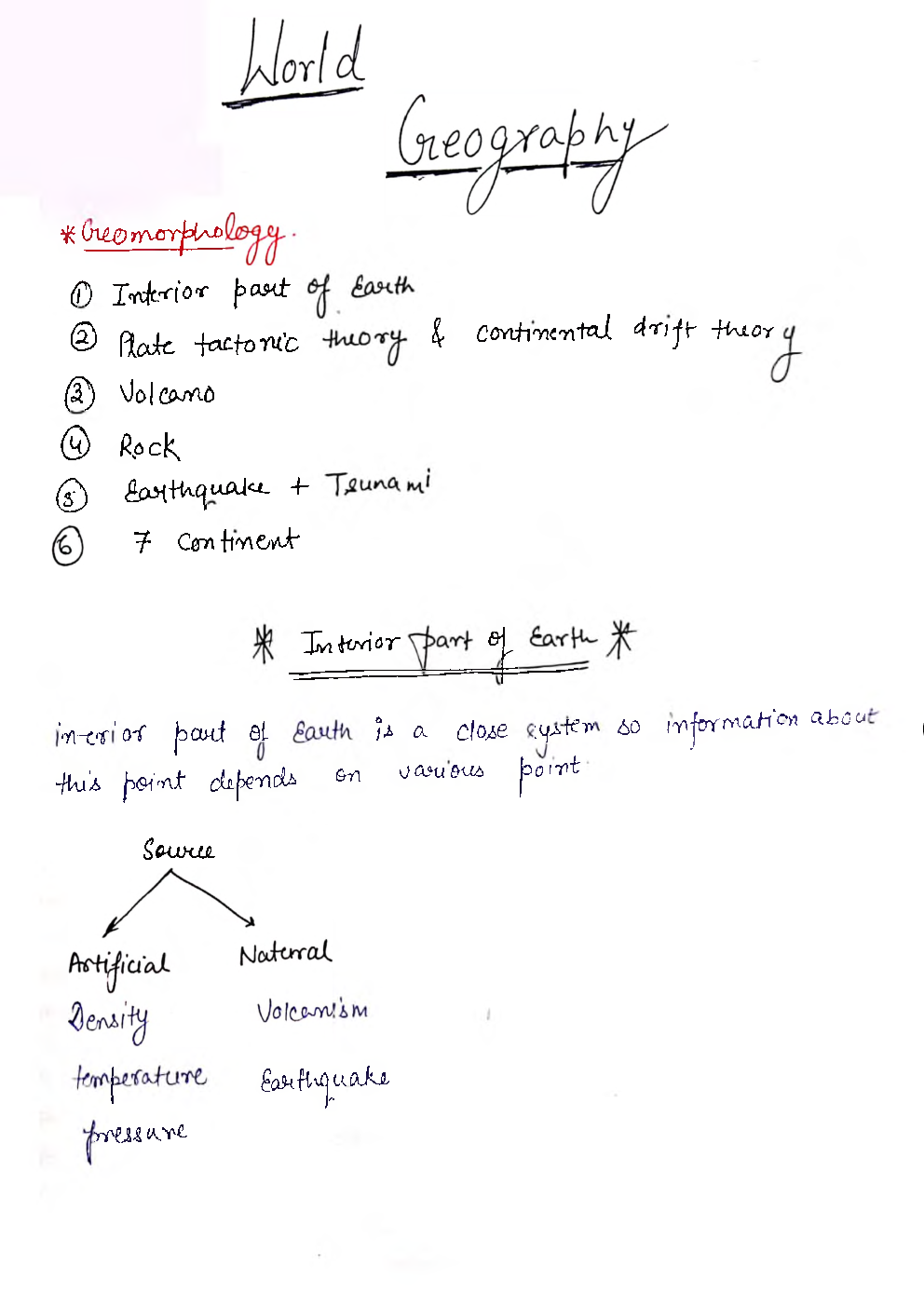 UPSC Hand Written Notes World Geography - Page 1