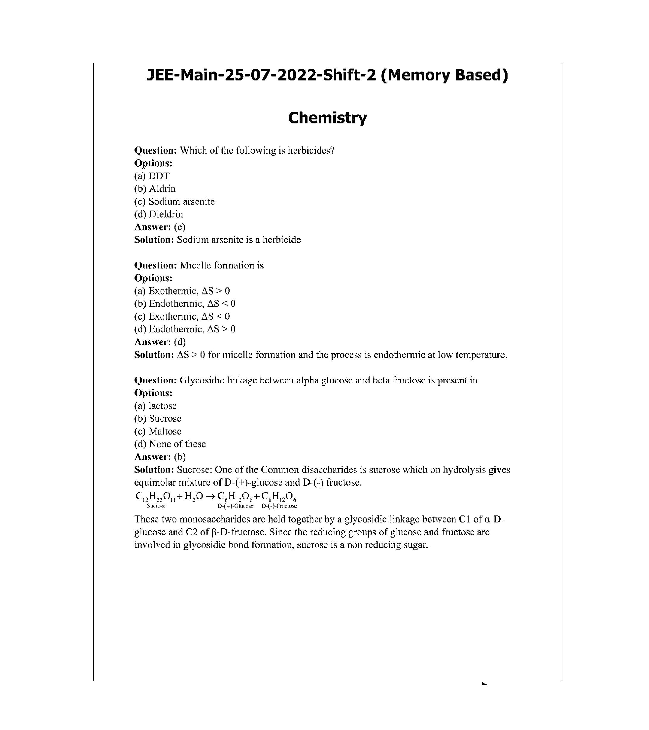 IIT JEE Main Chemistry Question Paper With Solution 2022 (Shift-2) - Page 2