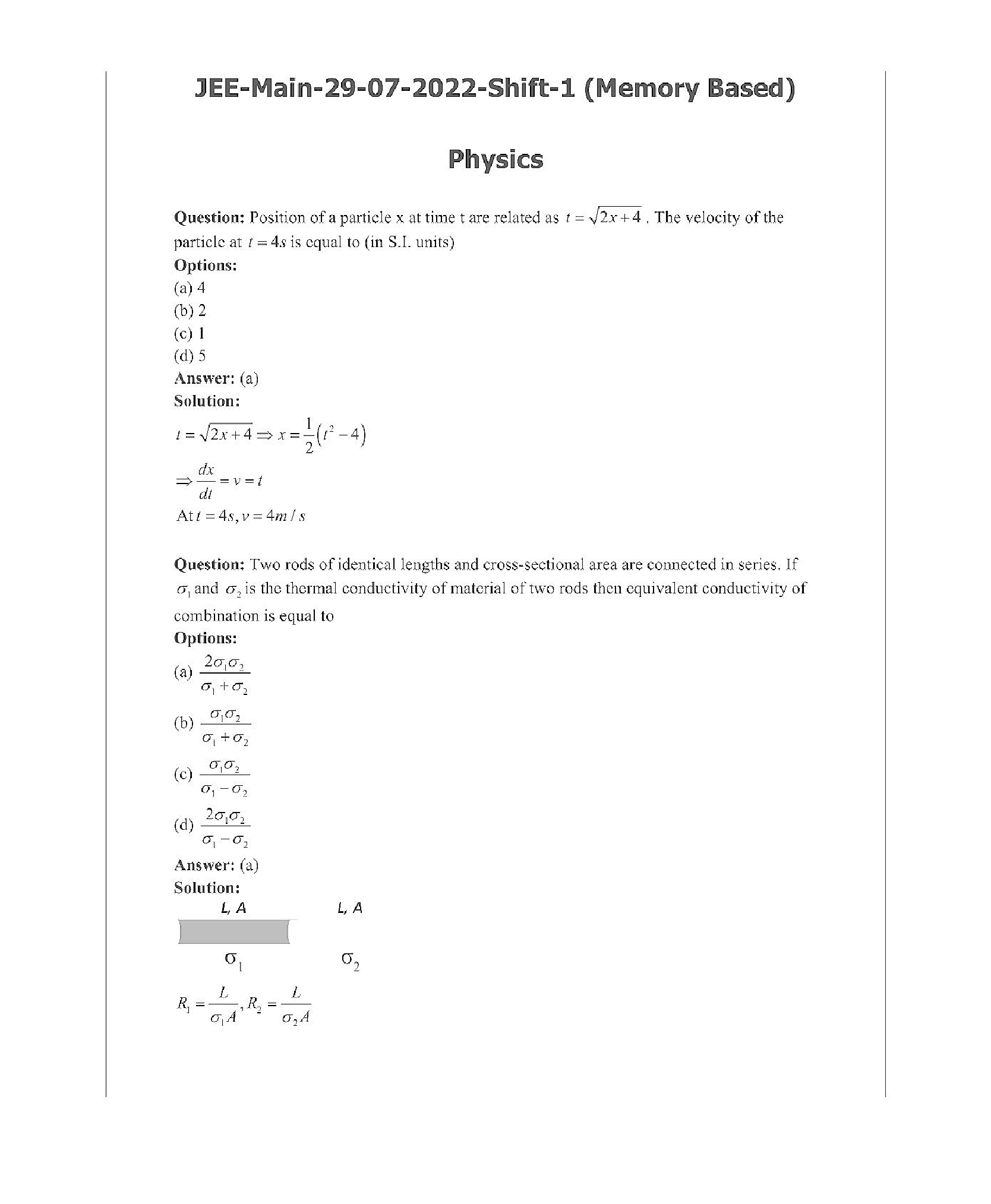IIT JEE Main PCM Question Paper With Solution (Shift-1) - Page 2