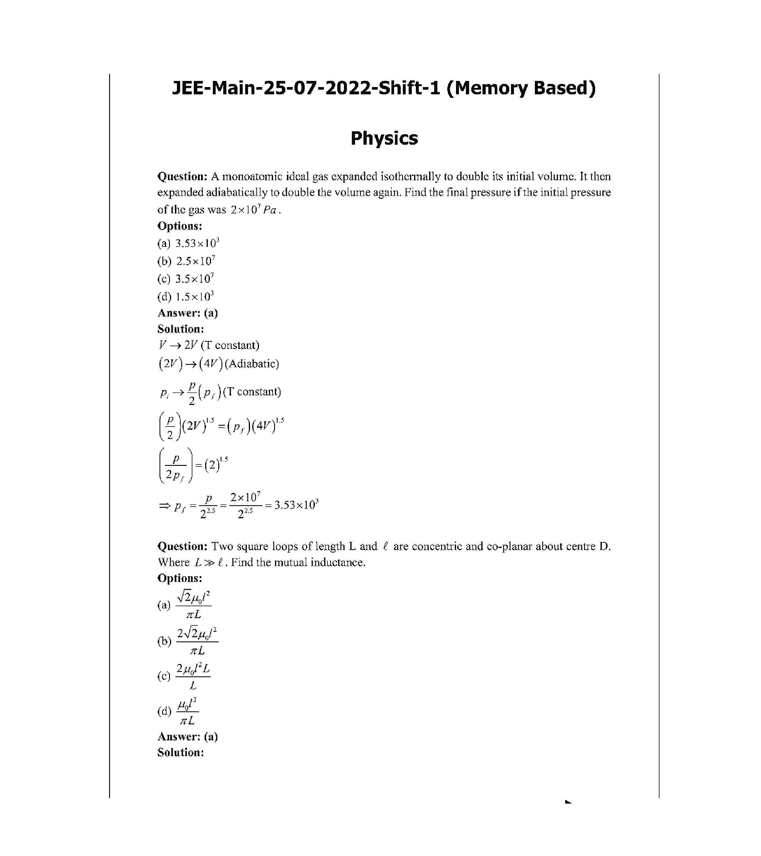 IIT JEE Main Physics Question Paper With Solution 2022 (Shift-1) - Page 2