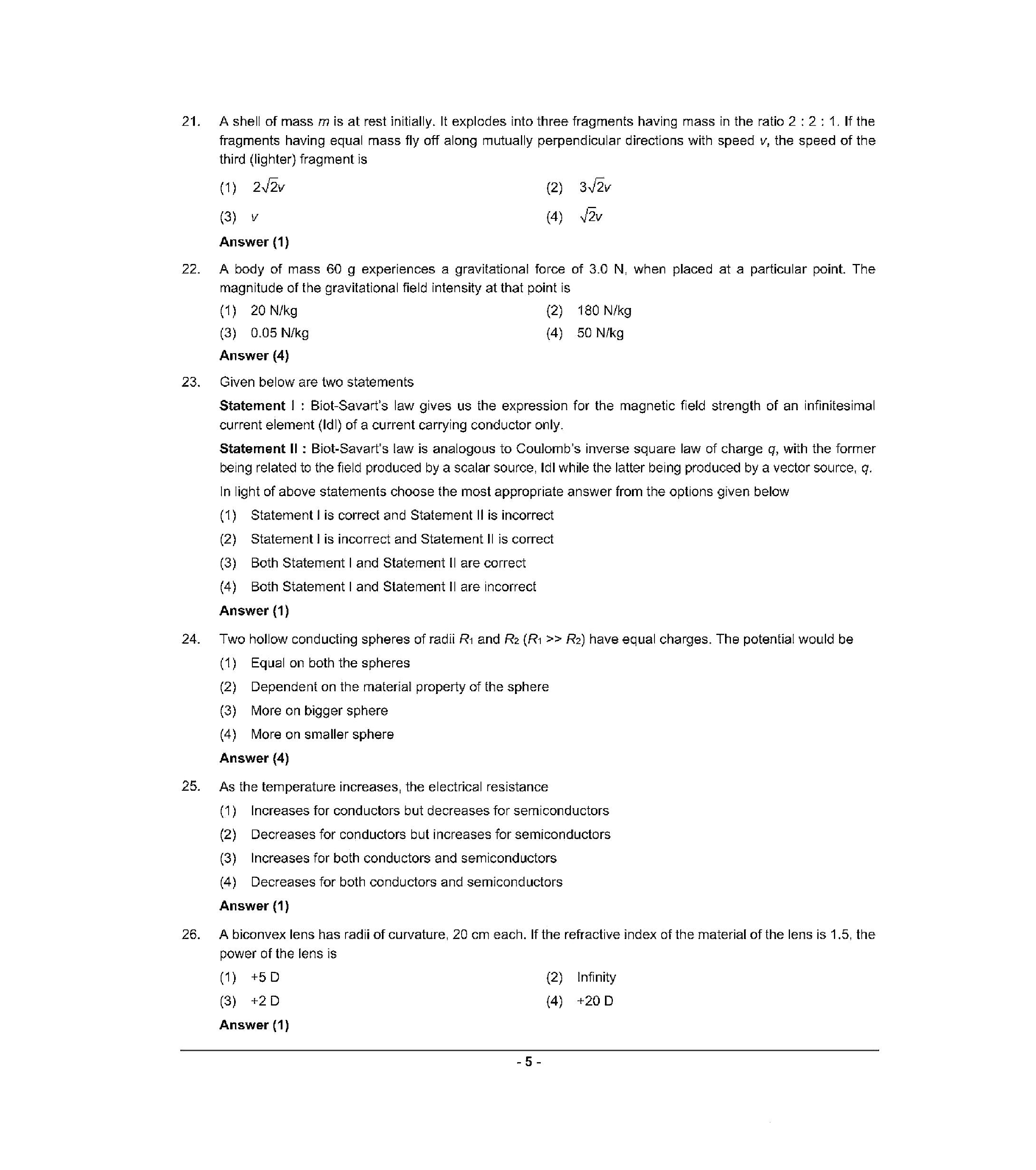 NEET 2022 Question Paper with Answer key (S1) - Page 5