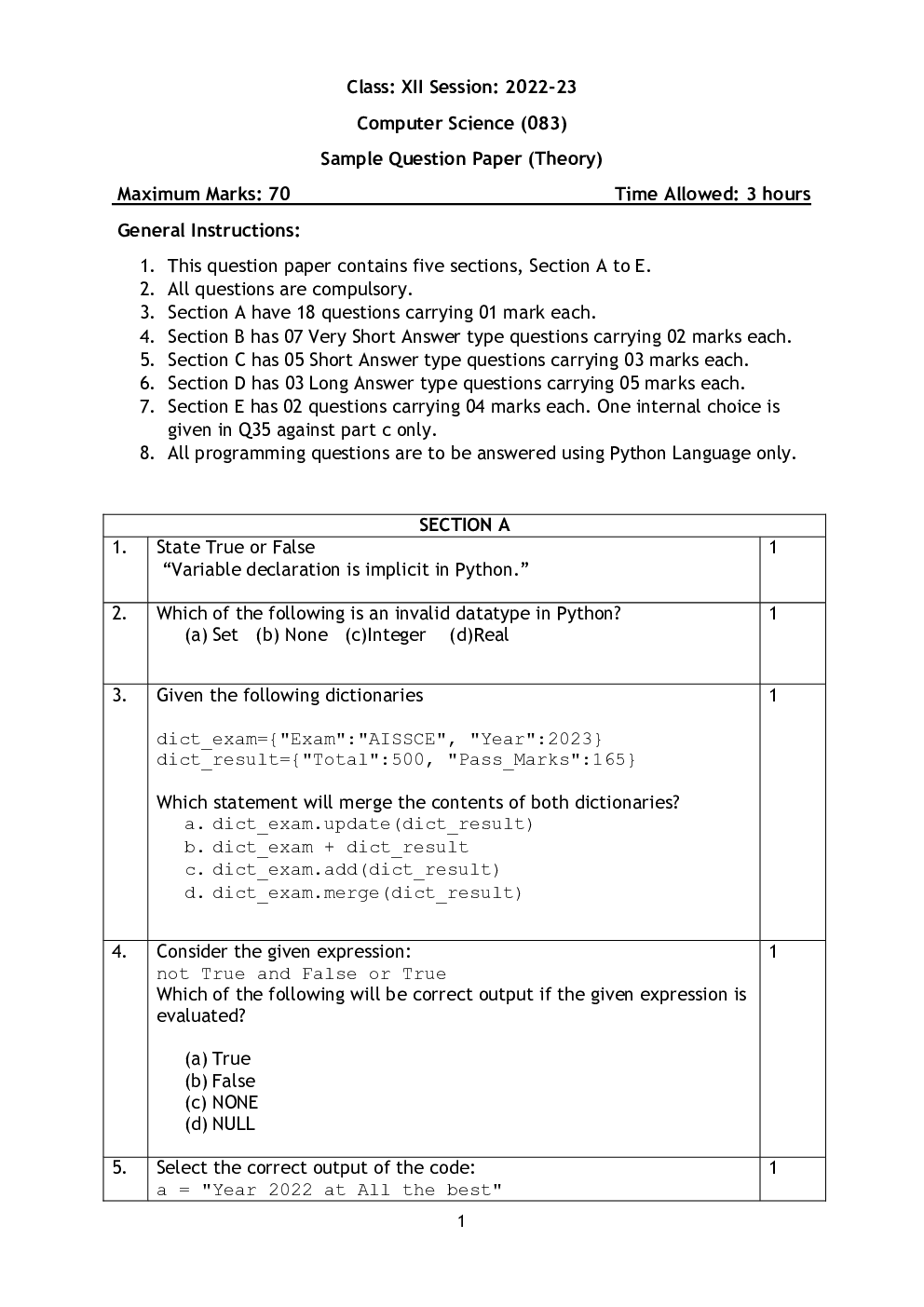 CBSE Class 12 Computer Science Sample Question Paper 2023 - Page 2