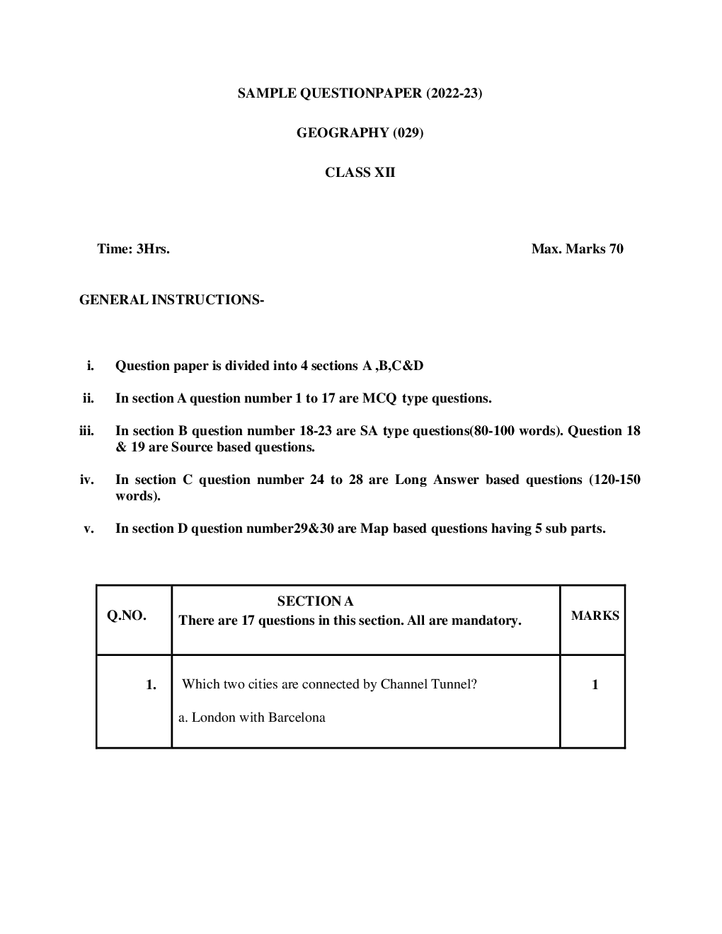CBSE Class 12 Geography Sample Question Paper 2023 - Page 2