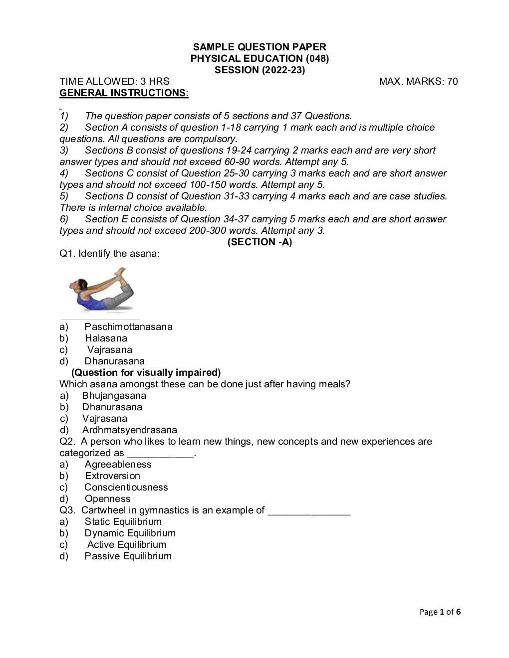 CBSE Class 12 Physical Education Sample Question Paper 2023 - Page 2