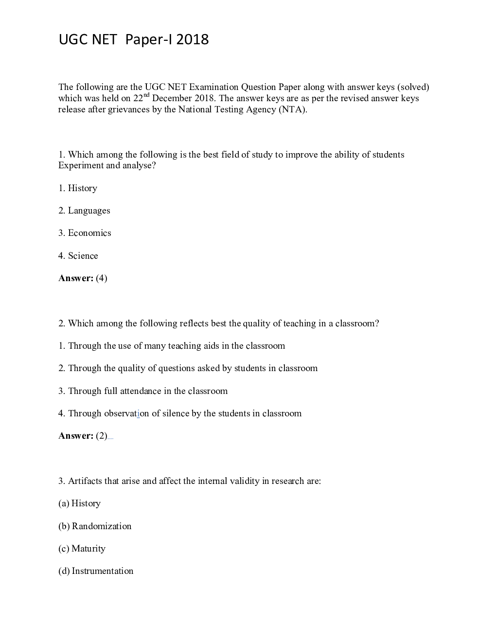 UGC NET Previous Year Question Paper With Answer Key Paper-I 2018 - Page 2