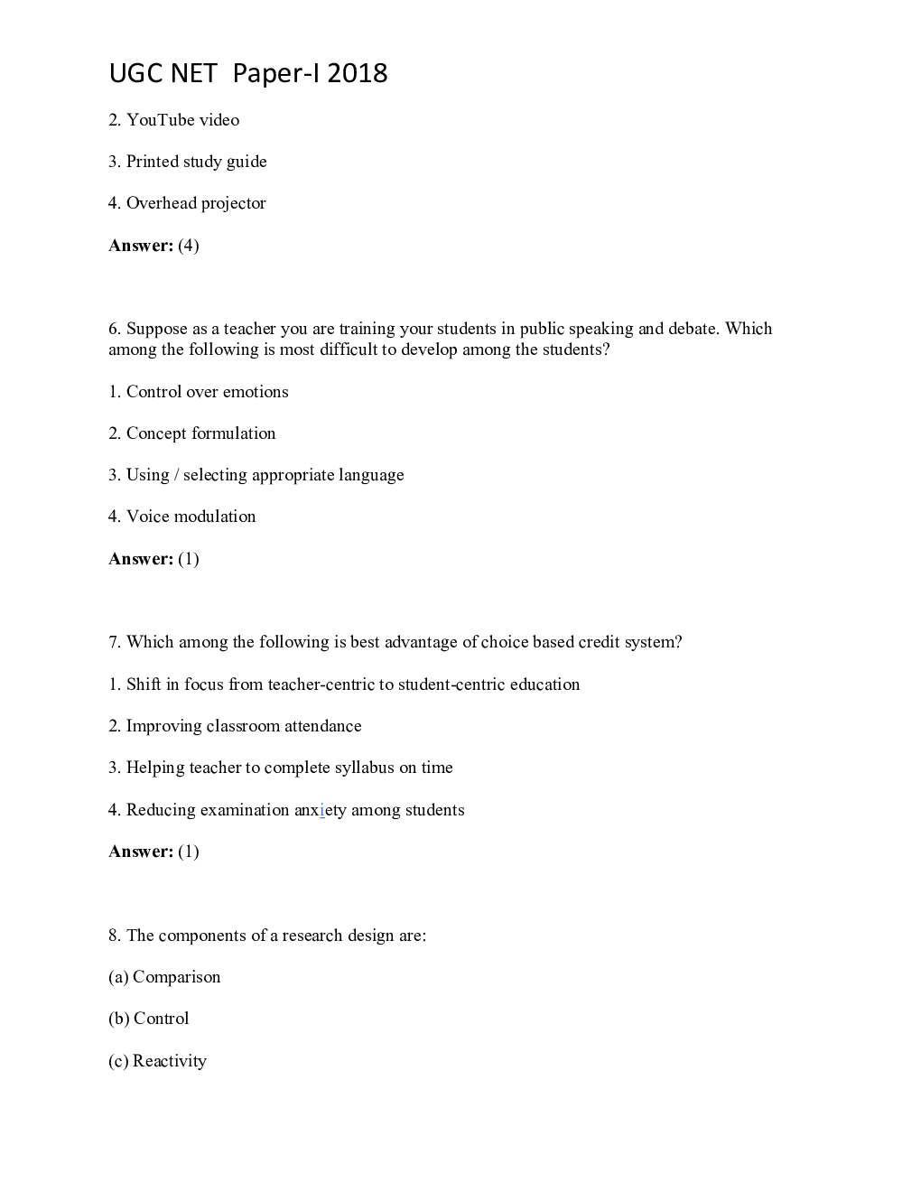 UGC NET Previous Year Question Paper With Answer Key Paper-I 2018 - Page 4