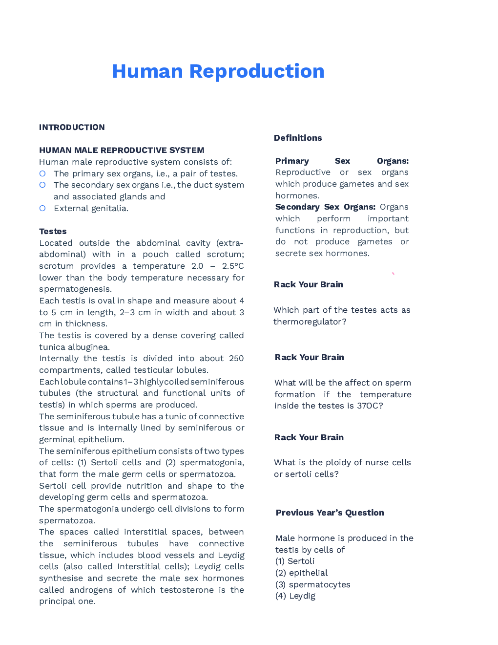 Study Notes for NEET Biology Human Reproduction 2023 - Page 2