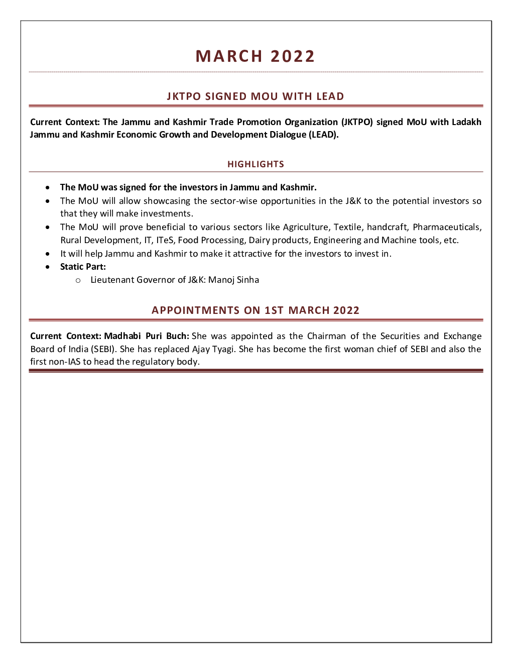 Monthly General Knowledge March-2022 - Page 2