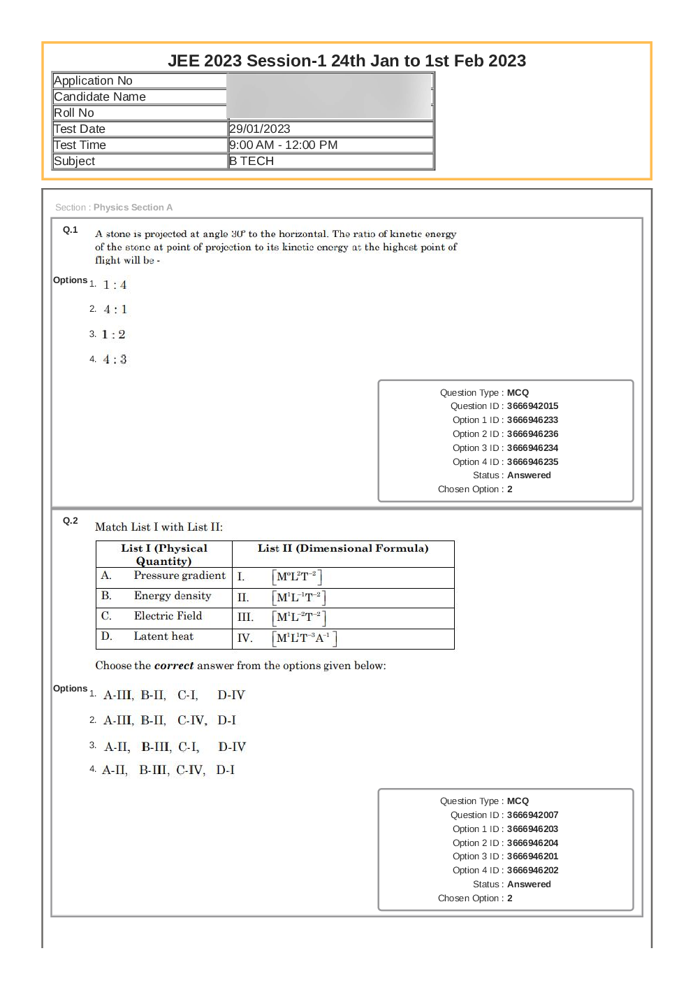JEE Main-2023 29-January Shift-1 Question Paper With Ans Key Session-1 - Page 2
