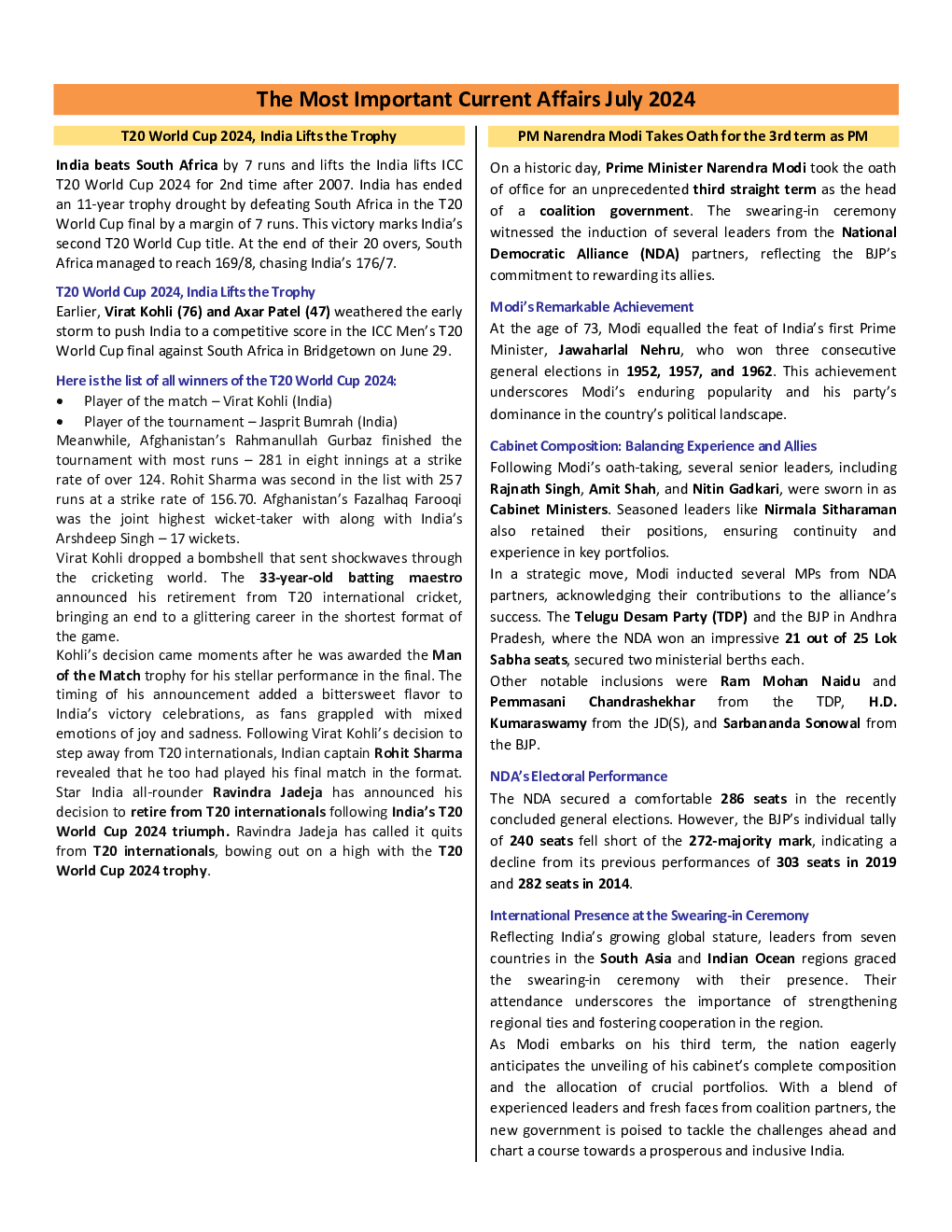 Current Affairs July 2024 In English - Page 3
