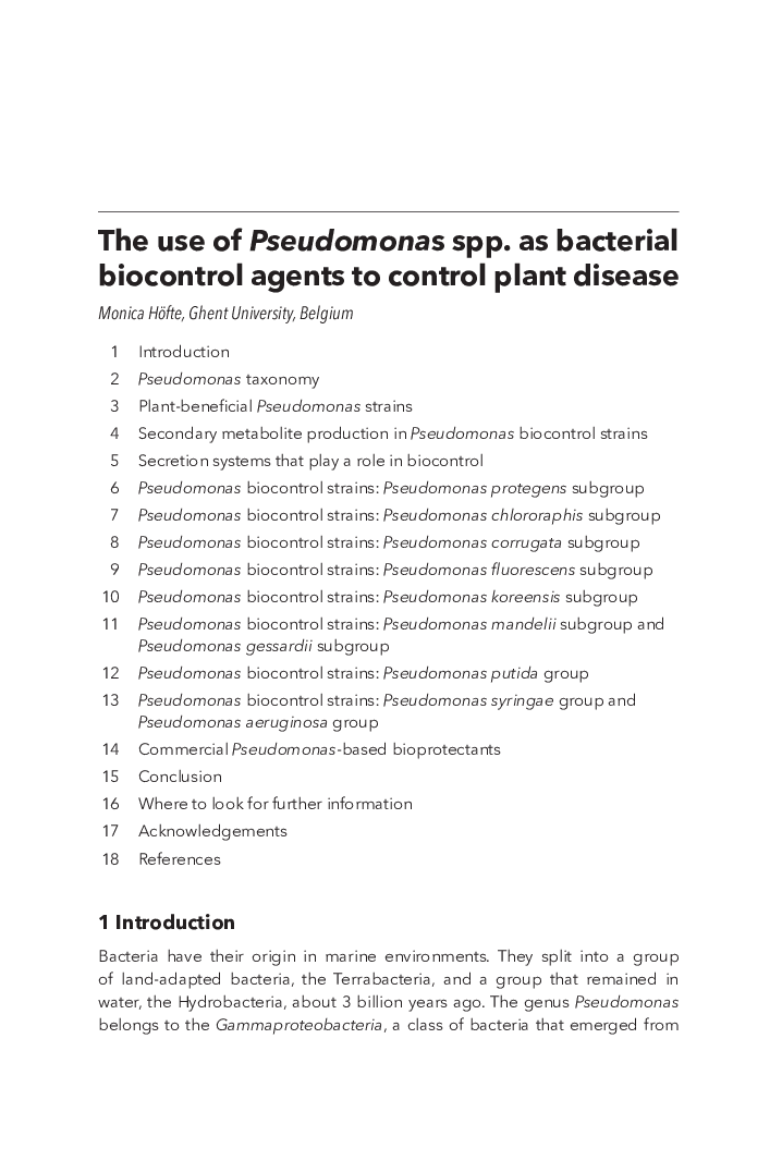 The Use Of Pseudomonas Spp. As Bacterial Biocontrol Agents To Control Plant Diseases - Page 2